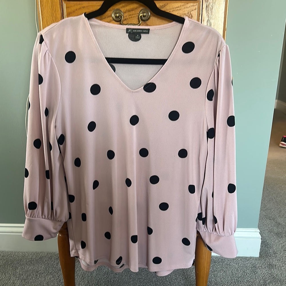 Pink Polka Dot V-Neck Top